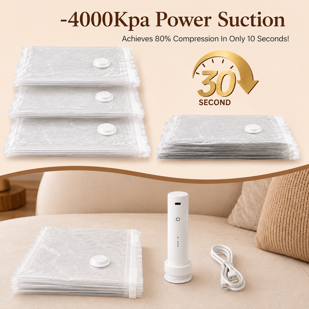 CompactCo Vacuum Compression Bags — Cordless Electric Pump Included