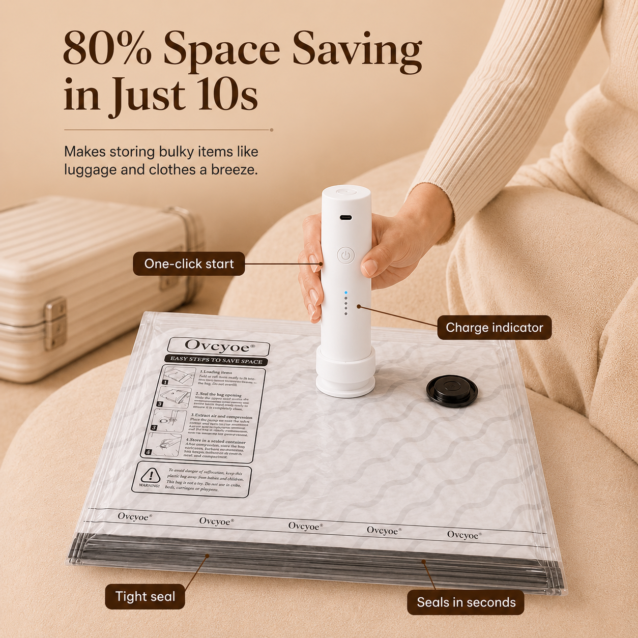 CompactCo Vacuum Compression Bags — Cordless Electric Pump Included